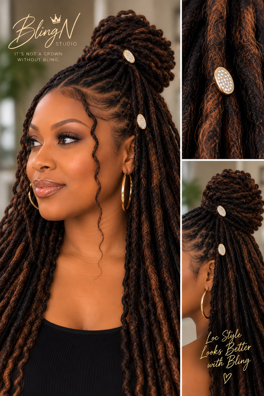 Gold Rhinestone Oval Loc Jewelry – Set of 3