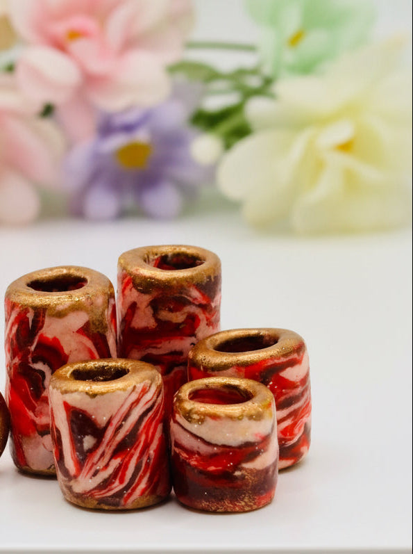 Marble Loc Beads – Handmade Gold-Rimmed Hair Beads for Locs & Dreadlocks (Set of 5)