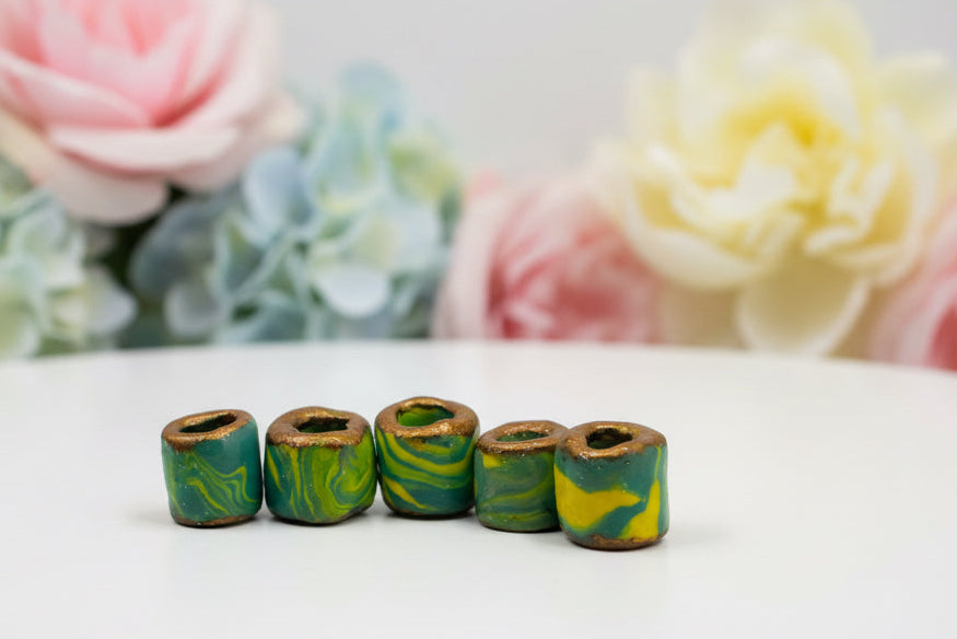 Marble Loc Beads – Handmade Gold-Rimmed Hair Beads for Locs & Dreadlocks (Set of 5)