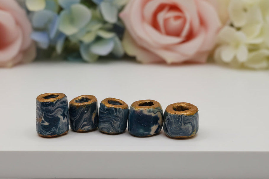 Marble Loc Beads – Handmade Gold-Rimmed Hair Beads for Locs & Dreadlocks (Set of 5)