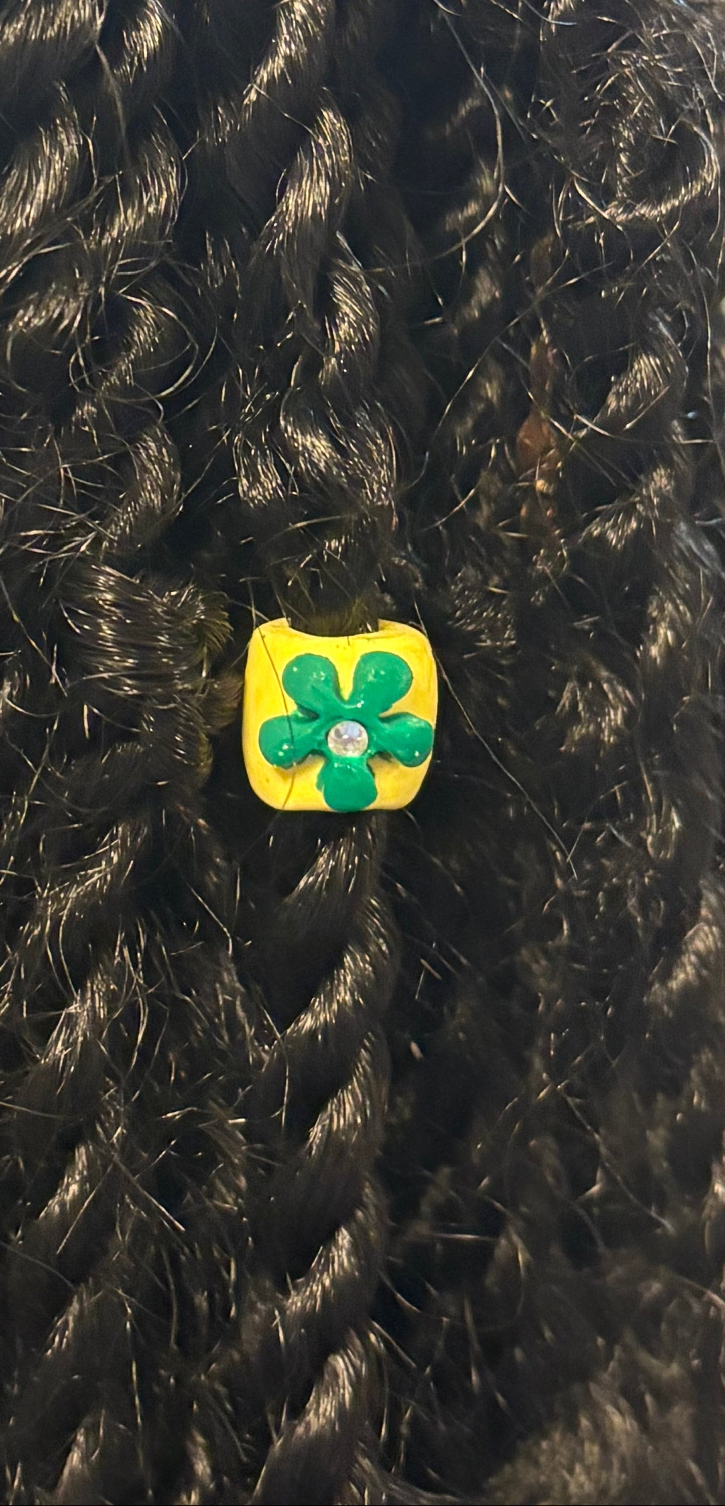 Flower Loc Bead – Yellow & Green | Handmade Polymer Clay Hair Jewelry