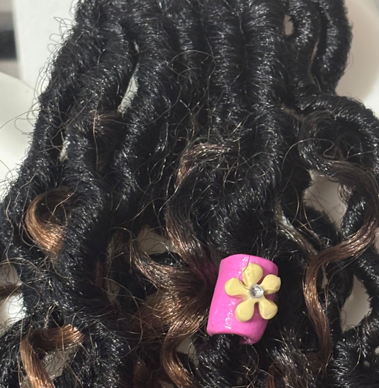 Flower Loc Bead – Pink & Cream | Handmade Polymer Clay Hair Jewelry