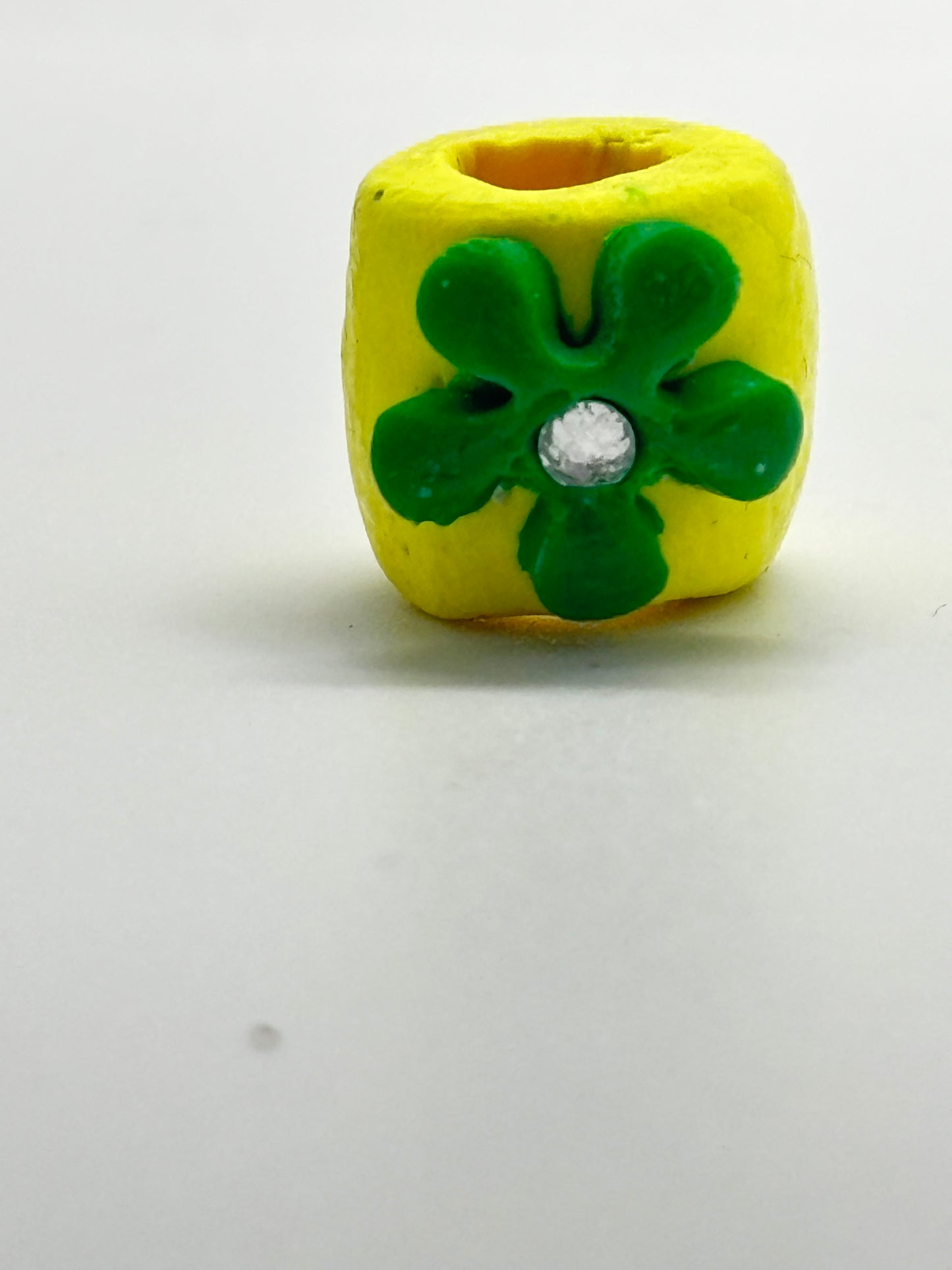 Flower Loc Bead – Yellow & Green | Handmade Polymer Clay Hair Jewelry
