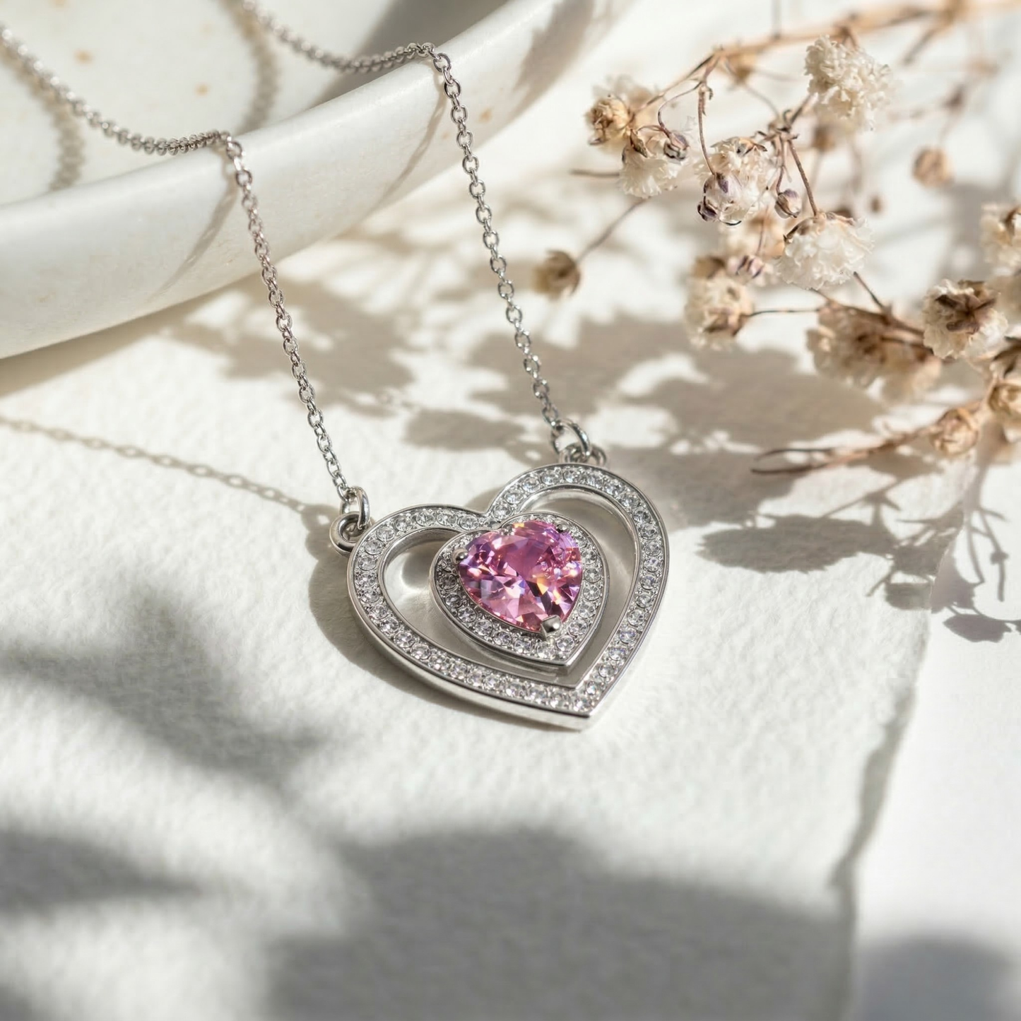 Double Heart Pendant Necklace