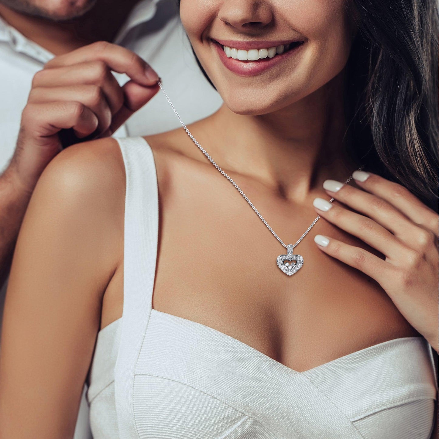 To My Wife Floating Heart Necklace With Authentic Swarovski Crystals