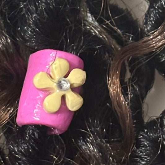 Flower Loc Bead Pink & Cream close-up, handmade by BlingN Studio