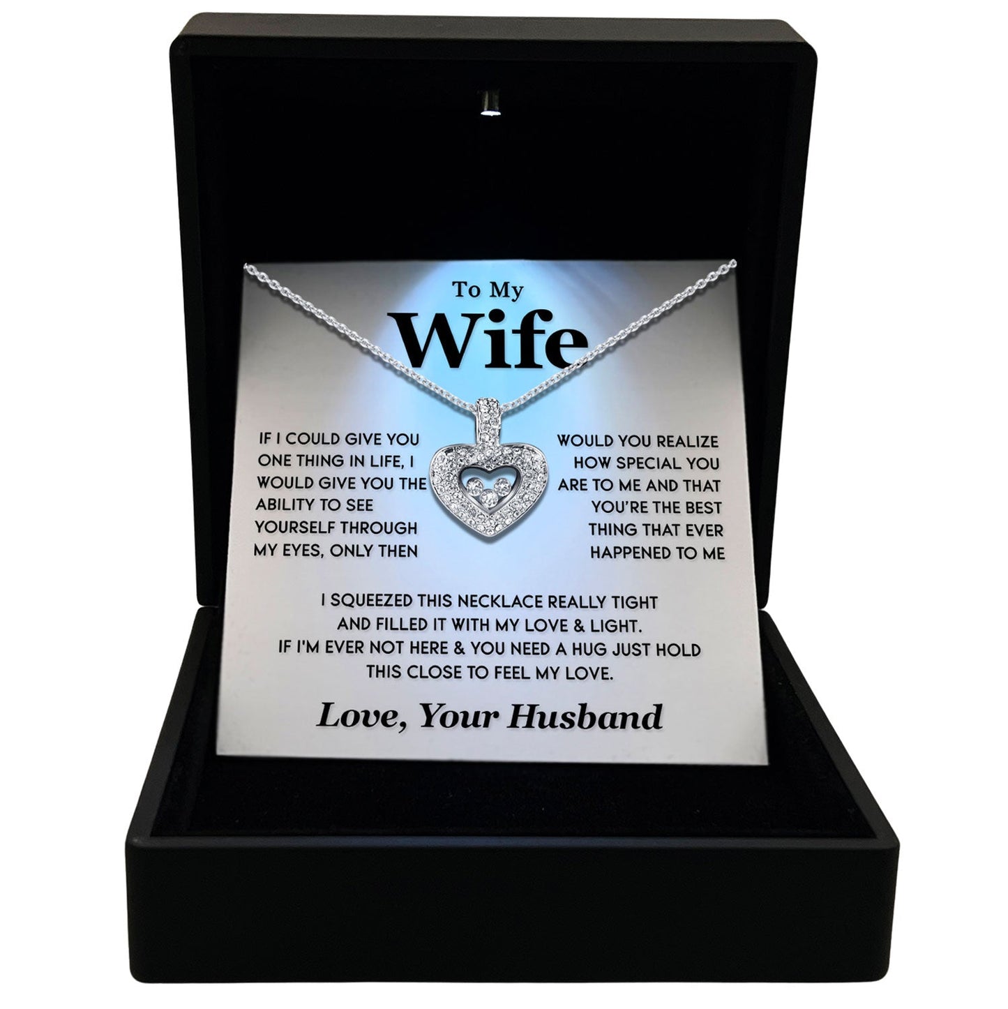 To My Wife Floating Heart Necklace With Authentic Swarovski Crystals