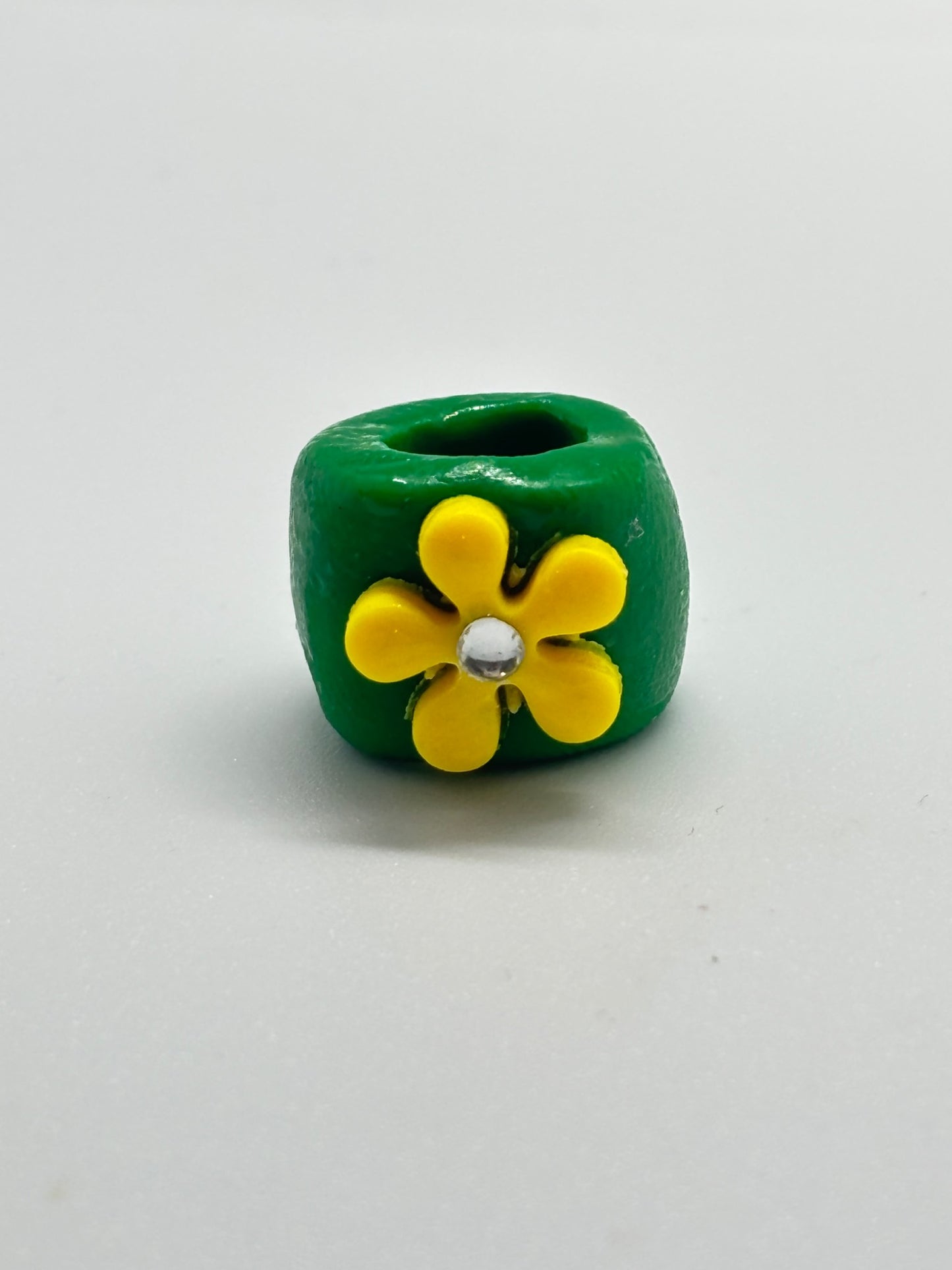 Flower Loc Bead – Green & Yellow | Handmade Polymer Clay Hair Jewelry