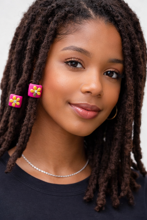 Flower Loc Bead – Pink & Cream | Handmade Polymer Clay Hair Jewelry