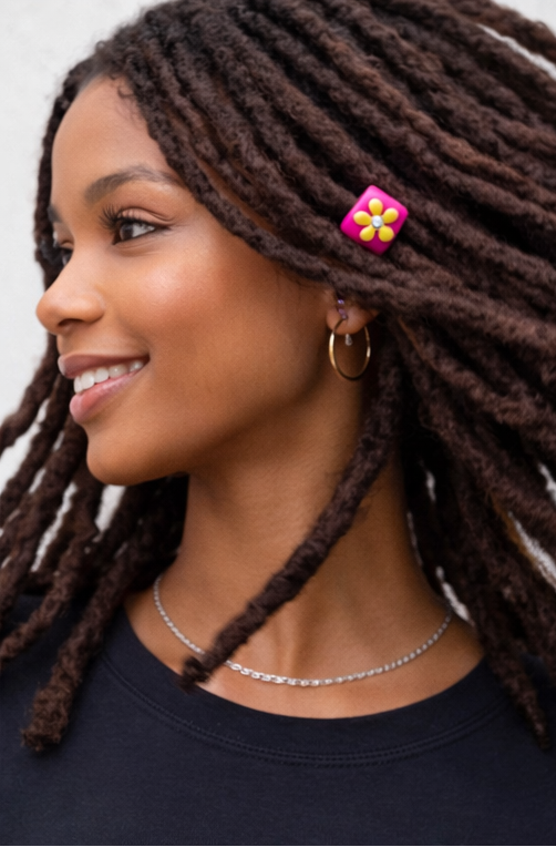 Flower Loc Bead – Pink & Cream | Handmade Polymer Clay Hair Jewelry