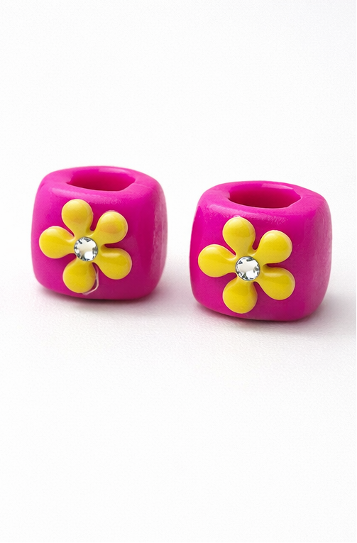 Flower Loc Bead – Pink & Cream | Handmade Polymer Clay Hair Jewelry