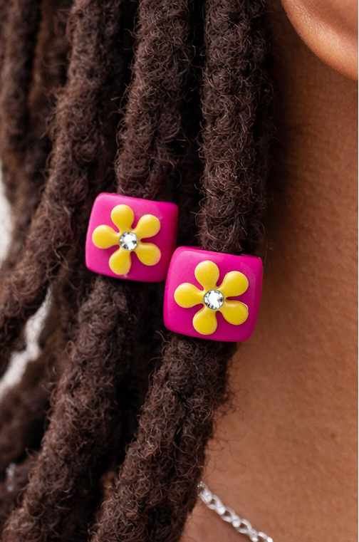 Flower Loc Bead – Pink & Cream | Handmade Polymer Clay Hair Jewelry