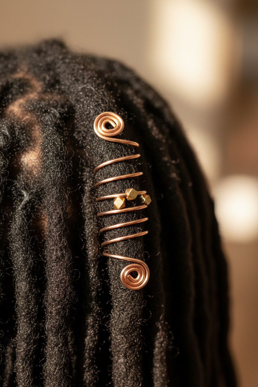 Single Loc Copper Cuff with Gold Beads