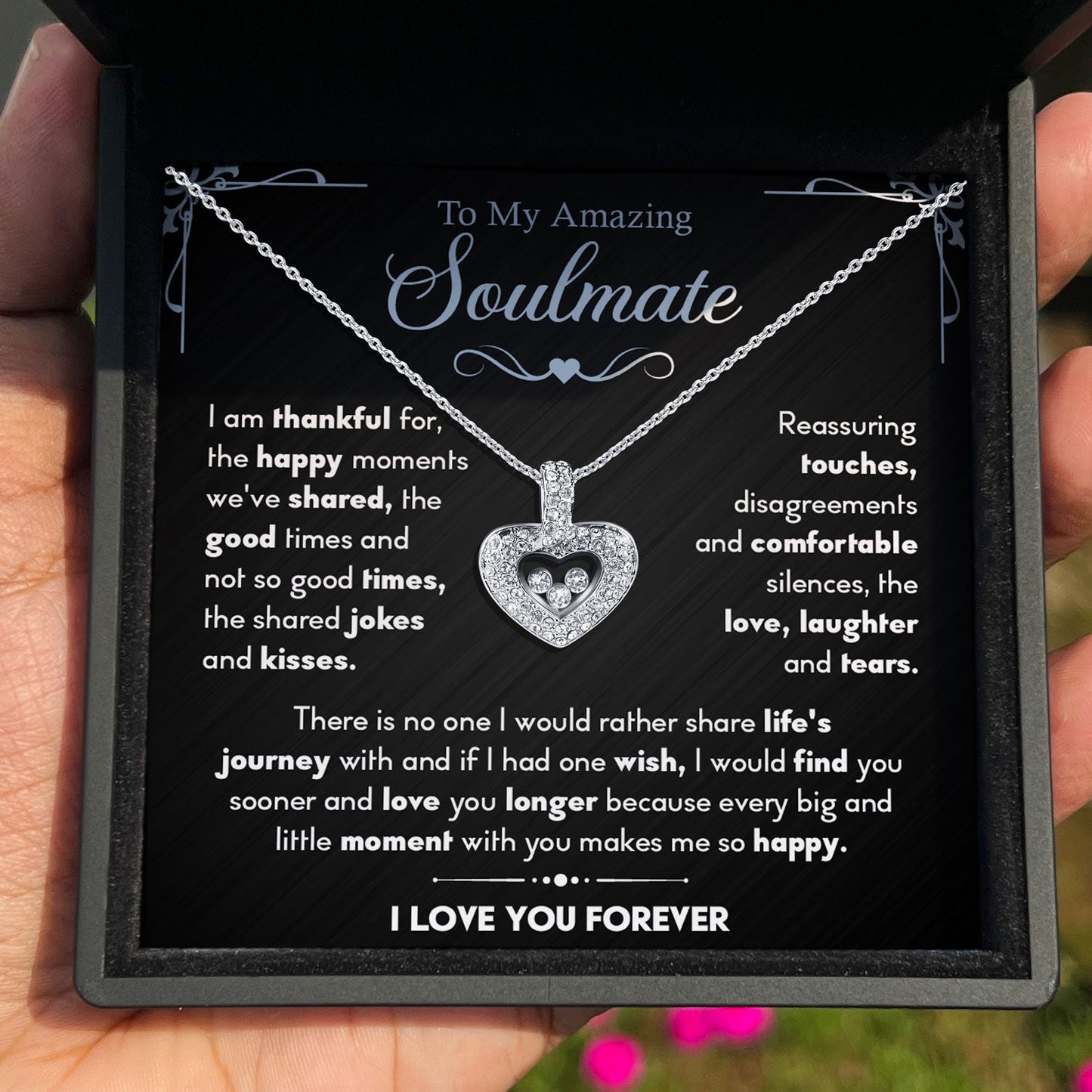 To My Amazing Soulmate Floating Heart Necklace With Authentic Swarovski Crystals