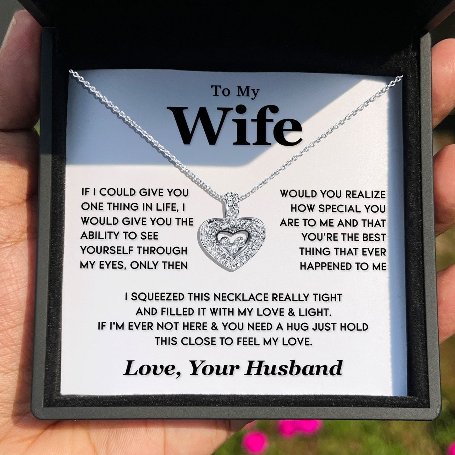 To My Wife Floating Heart Necklace With Authentic Swarovski Crystals
